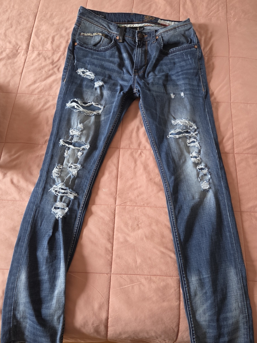 Vintage Ed Hardy Skuller Jeans 32 Y2K Distressed Tattoo Lining